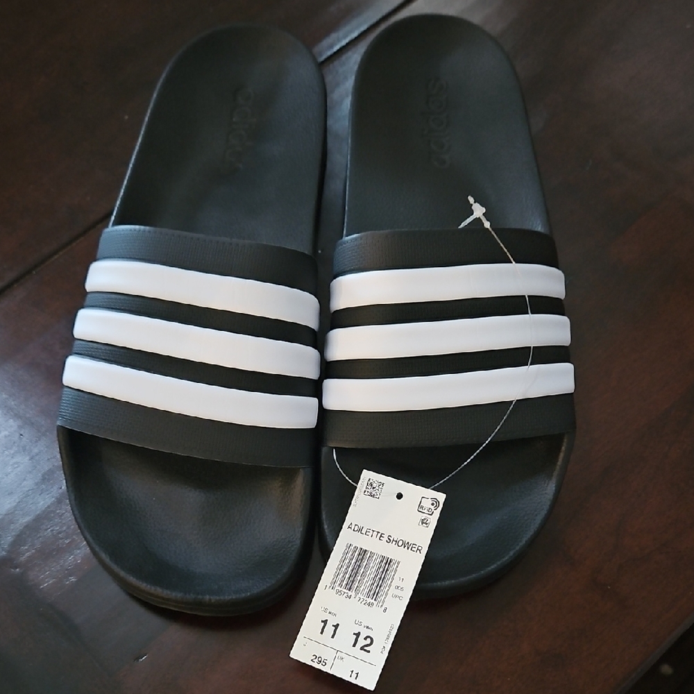 adidas Black and White Slide Sandals